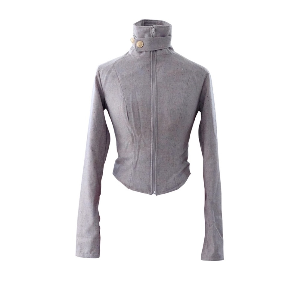 High Collar Fog Gray Motorcycle Jacket